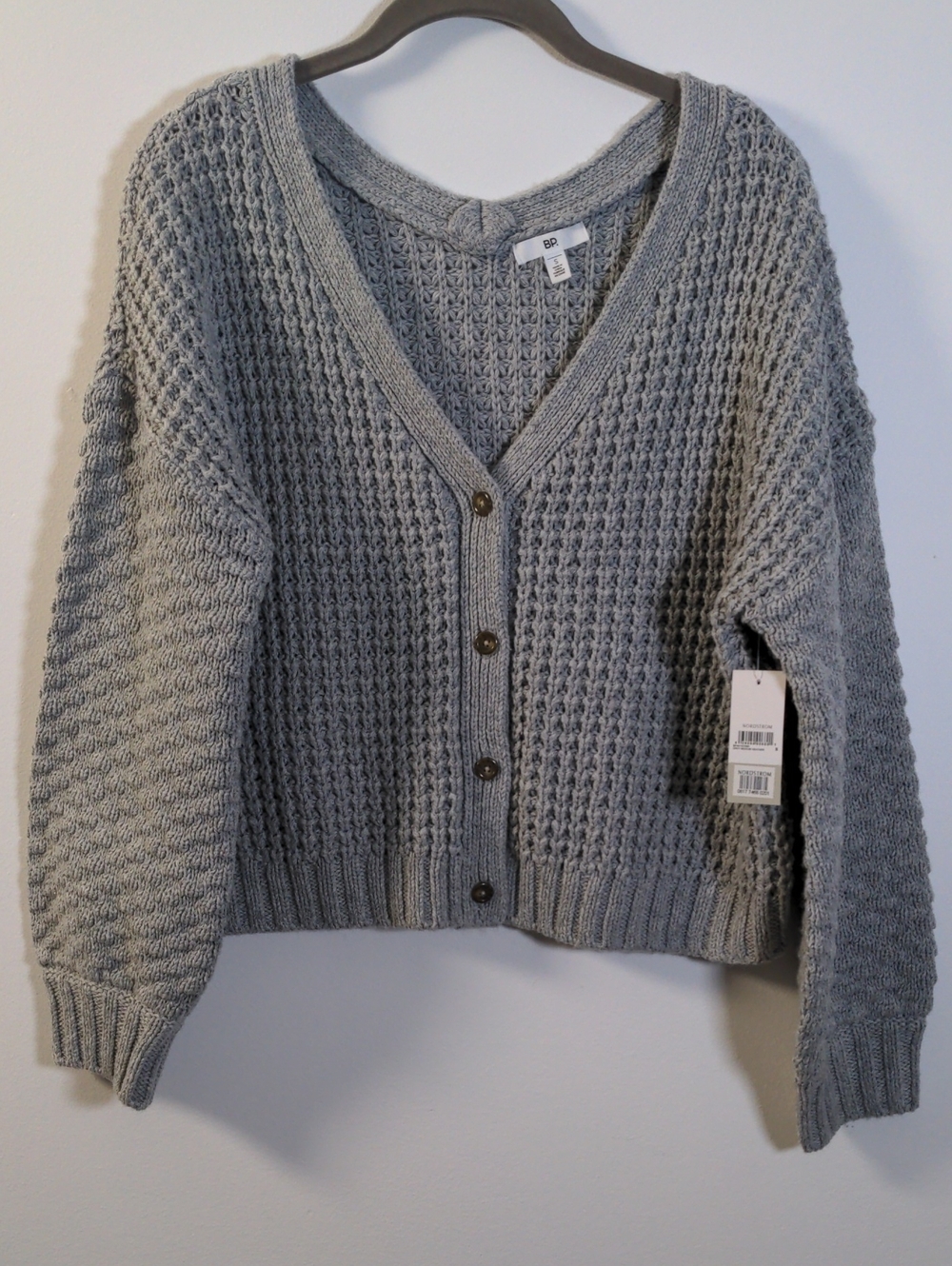 bp Gray Chunky V-Neck Button Cardigan - Size Small